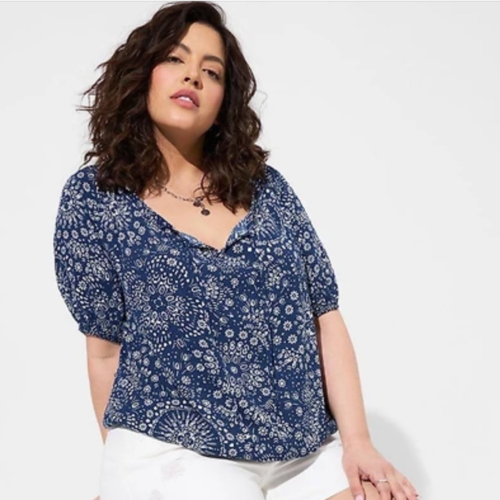 Torrid Navy and White Floral Blouse